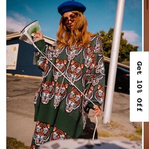 Dressed in LALA Wild Thing Oversized Sweater - S/M - NWT - Green Tiger Print